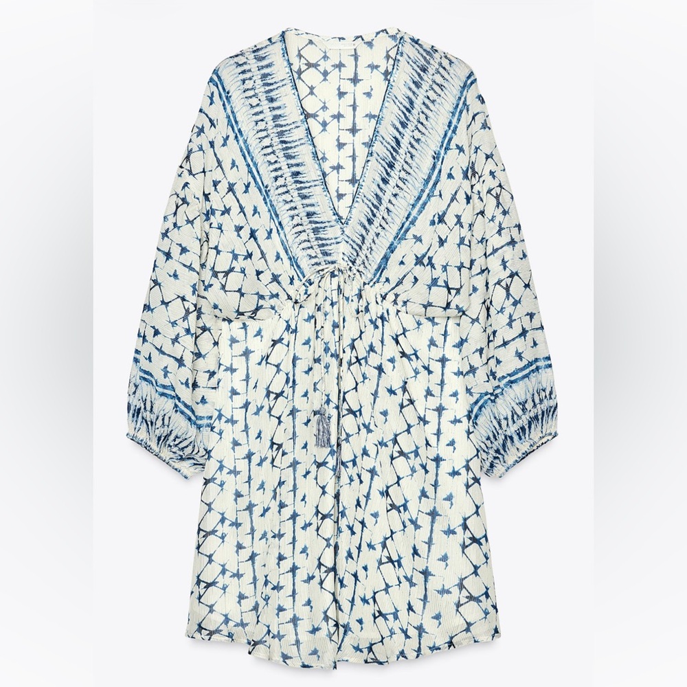 Zara METALLIC THREAD PRINT DRESS. ECRU-WHITE. XL. New with tags.